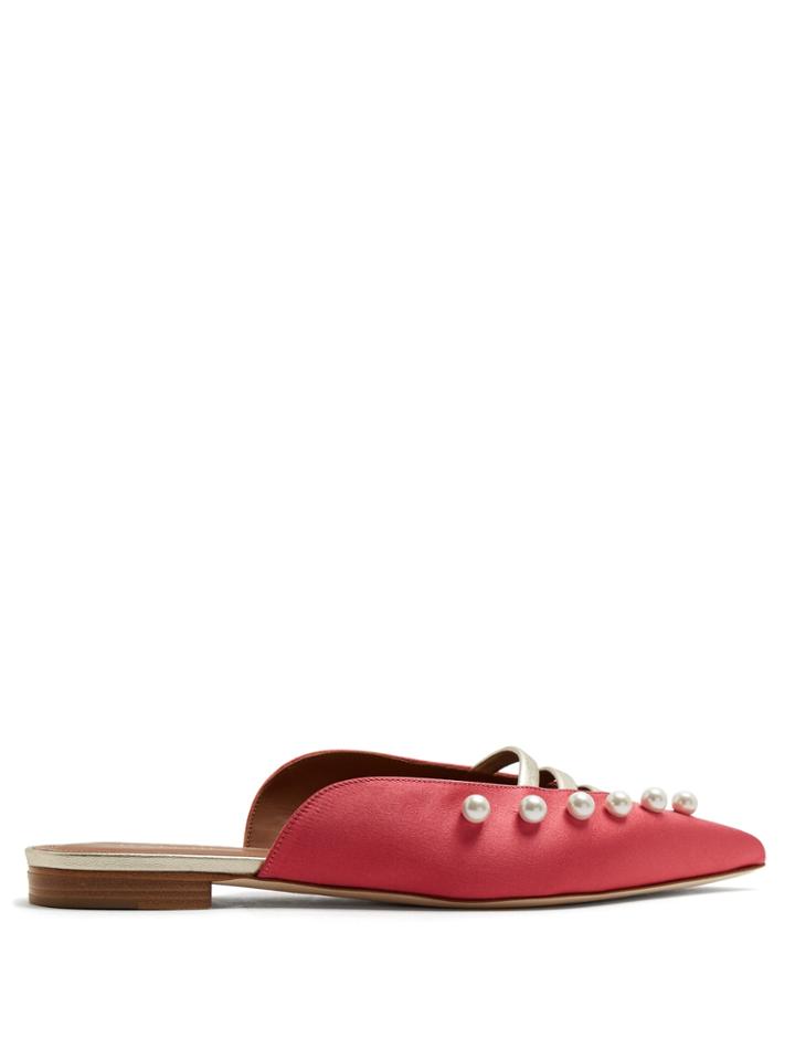 Malone Souliers Zelda Faux-pearl Embellished Backless Satin Flats
