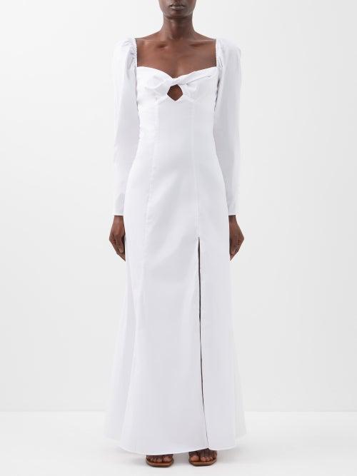 Staud - Josephine Sweetheart-neck Cotton-blend Maxi Dress - Womens - White