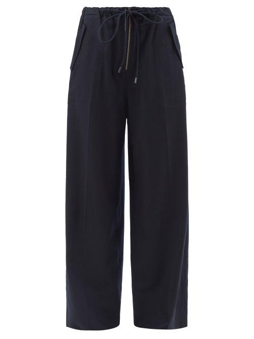Rejina Pyo - Tanja Drawstring-waist Twill Wide-leg Trousers - Womens - Navy