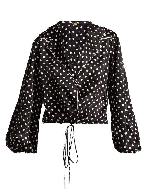 Matchesfashion.com Johanna Ortiz - Let's Dip Balloon Sleeve Silk Blouse - Womens - Black White