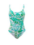 Ladies Beachwear Emilio Pucci - Albizia-print Plunge-back Swimsuit - Womens - Green