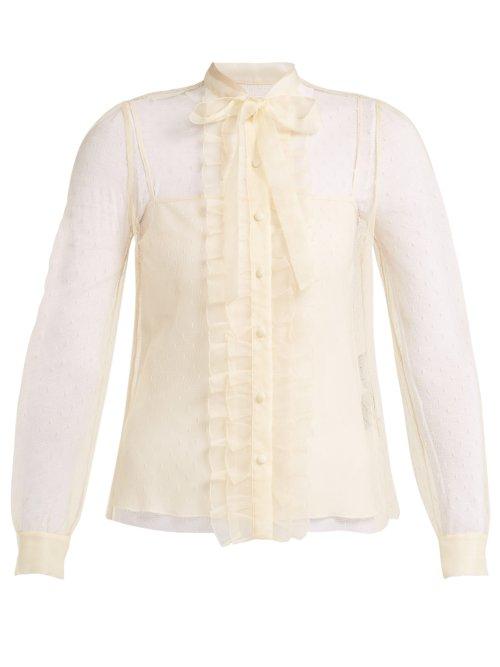 Matchesfashion.com Redvalentino - Ruffle Front Flocked Tulle Blouse - Womens - Ivory