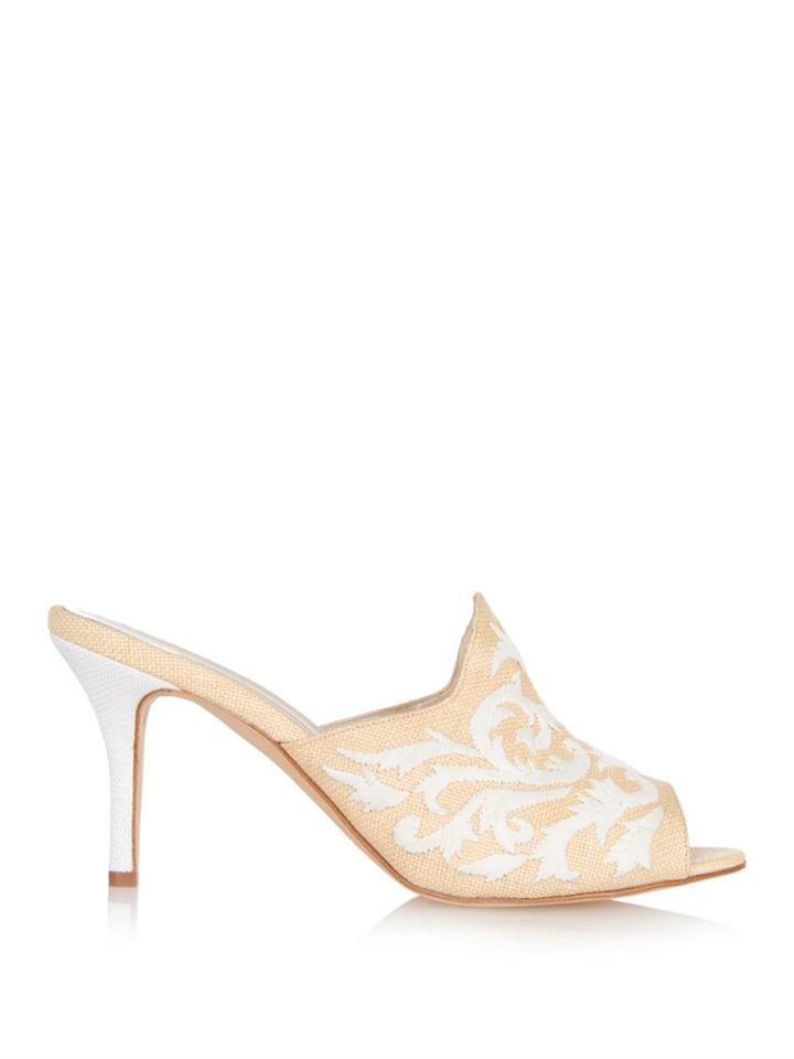 Oscar De La Renta Roslyn Embroidered Raffia Mules