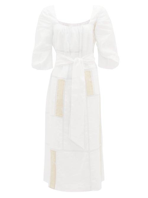 Matchesfashion.com Gabriela Hearst - Daphine Patchwork Linen-blend Dress - Womens - White