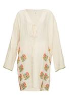 Matchesfashion.com Loewe - Floral-embroidered Tie-neck Linen Tunic Dress - Womens - Cream Multi