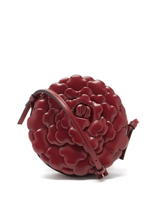 Matchesfashion.com Valentino Garavani - Atelier Round Petal-effect Leather Cross-body Bag - Womens - Burgundy