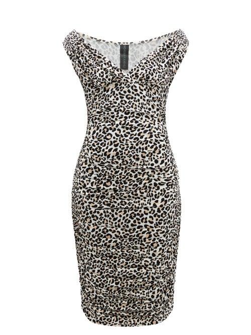 Matchesfashion.com Norma Kamali - Tara Leopard Print Ruched Midi Dress - Womens - Leopard