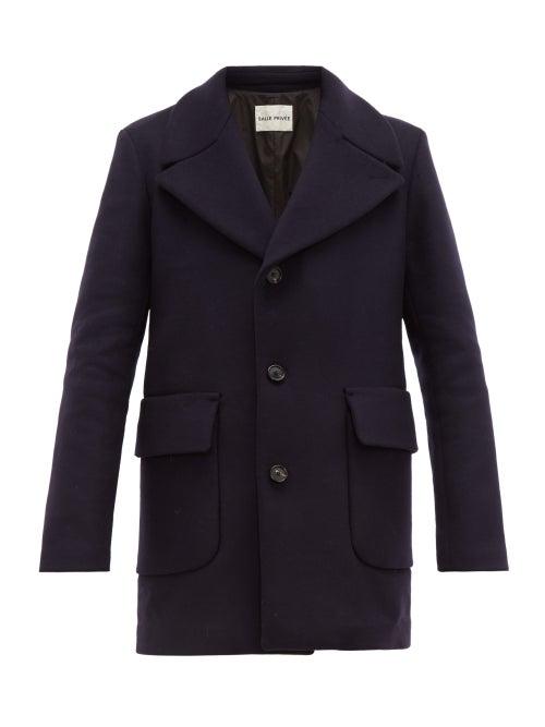 Matchesfashion.com Salle Prive - Scott Single Breasted Virgin Wool Blend Peacoat - Mens - Navy
