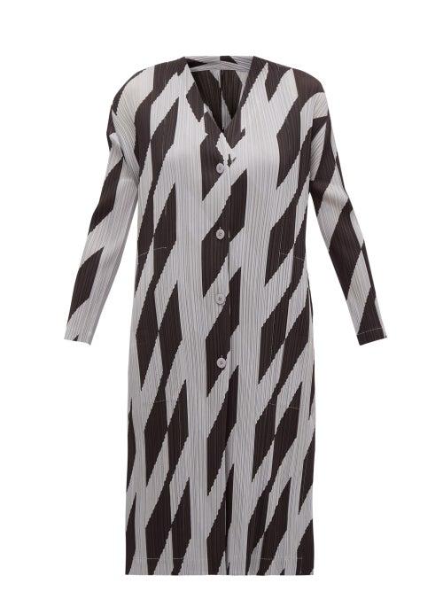 Matchesfashion.com Pleats Please Issey Miyake - Rhombus Print Pliss Cardigan - Womens - Black Grey