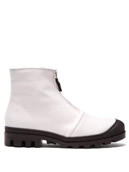 Matchesfashion.com Loewe - Zip Up Linen Boots - Womens - White