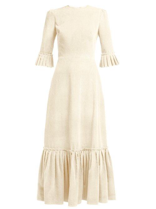 Matchesfashion.com The Vampire's Wife - Festival Ruffle Trimmed Velvet Corduroy Dress - Womens - Cream