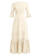 Matchesfashion.com The Vampire's Wife - Festival Ruffle Trimmed Velvet Corduroy Dress - Womens - Cream