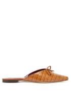 Matchesfashion.com Staud - Gina Crocodile-effect Leather Backless Loafers - Womens - Dark Brown