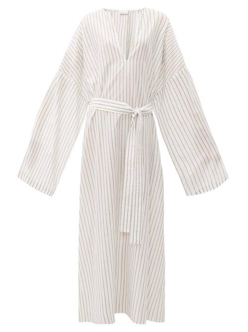 Matchesfashion.com Raey - Wide Sleeve Striped Sheer Cotton Beach Dress - Womens - White Stripe