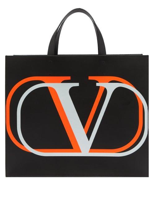 Matchesfashion.com Valentino Garavani - V-logo Printed Leather Tote Bag - Mens - Black
