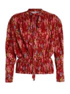 Matchesfashion.com Balenciaga - Pleated Lavalliere Blouse - Womens - Red Print