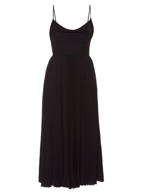 Matchesfashion.com Valentino - Cowl Neck Silk Georgette Pleated Midi Dress - Womens - Navy