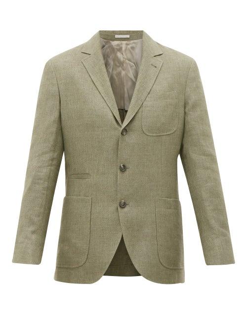 Matchesfashion.com Brunello Cucinelli - Single-breasted Hopsack Jacket - Mens - Green