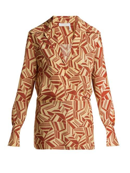 Matchesfashion.com Chlo - Geometric Print Silk Crepe De Chine Blouse - Womens - Yellow Print