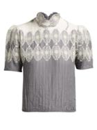 Matchesfashion.com Thierry Colson - Sabrina Lace Trimmed Cotton Blend Blouse - Womens - Grey White