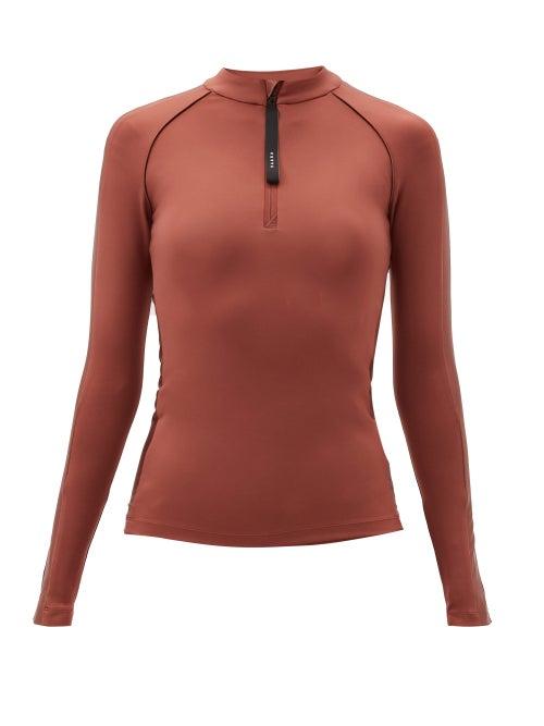 Matchesfashion.com Vaara - Helena Zipped-neck Stretch-jersey Top - Womens - Brown