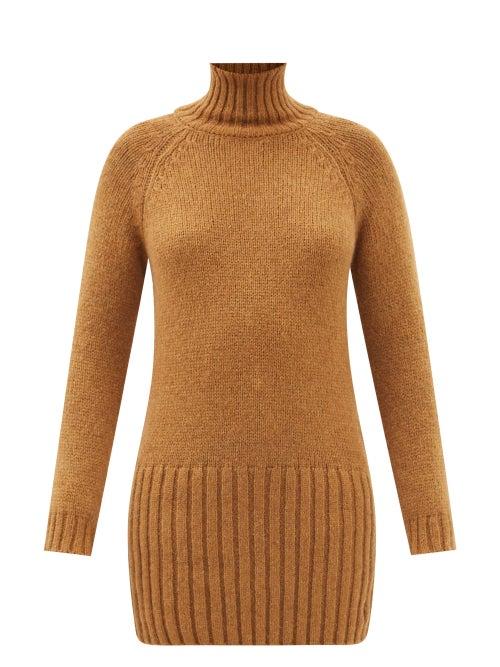 Saint Laurent - Ribbed-hem Alpaca-blend Mini Dress - Womens - Camel