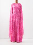 Etro - Printed Silk Cape-sleeve Gown - Womens - Pink