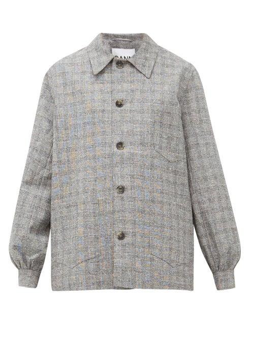 Matchesfashion.com Ganni - Blouson Sleeve Checked Shirt Jacket - Womens - Grey