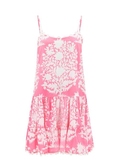 Ladies Beachwear Juliet Dunn - Scalloped Floral-print Cotton-voile Mini Dress - Womens - Pink Print