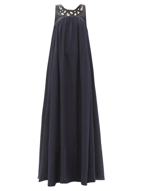 Matchesfashion.com Ssone - Reunion Upcycled-crystal Organic-silk Maxi Dress - Womens - Navy