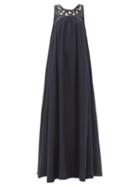 Matchesfashion.com Ssone - Reunion Upcycled-crystal Organic-silk Maxi Dress - Womens - Navy