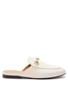 Ladies Shoes Gucci - Princetown Leather Backless Loafers - Womens - White