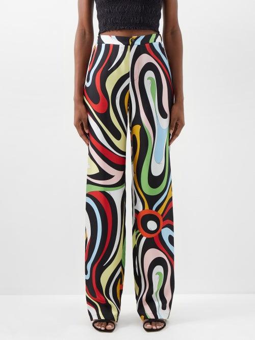 Pucci - Marmo-print Silk-twill Trousers - Womens - Black Multi