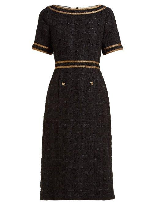 Matchesfashion.com Gucci - Ribbon Trimmed Embroidered Tweed Dress - Womens - Black