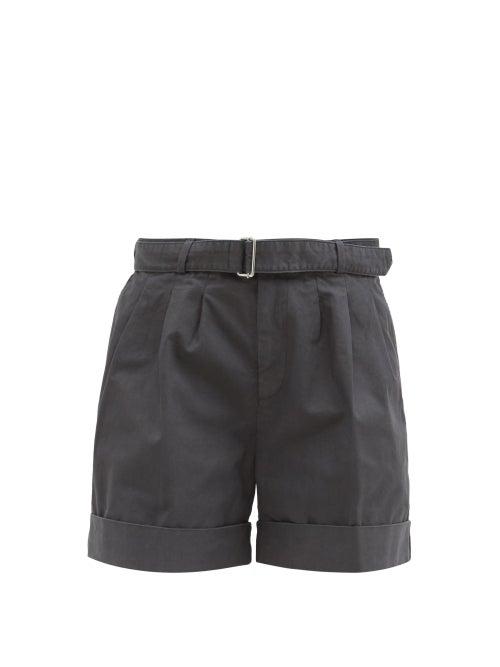 Matchesfashion.com Officine Gnrale - Georgia Belted Pleated Cotton-twill Shorts - Womens - Dark Grey
