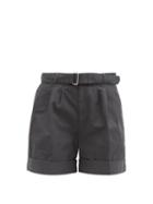 Matchesfashion.com Officine Gnrale - Georgia Belted Pleated Cotton-twill Shorts - Womens - Dark Grey