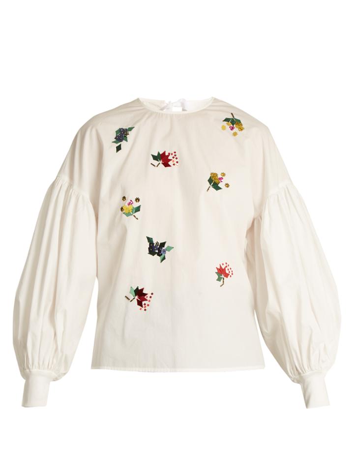 Muveil Sequin-embellished Puff-sleeved Cotton Top