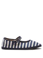 Ladies Shoes Vibi Venezia - Striped Canvas Mary Jane Flats - Womens - Navy White