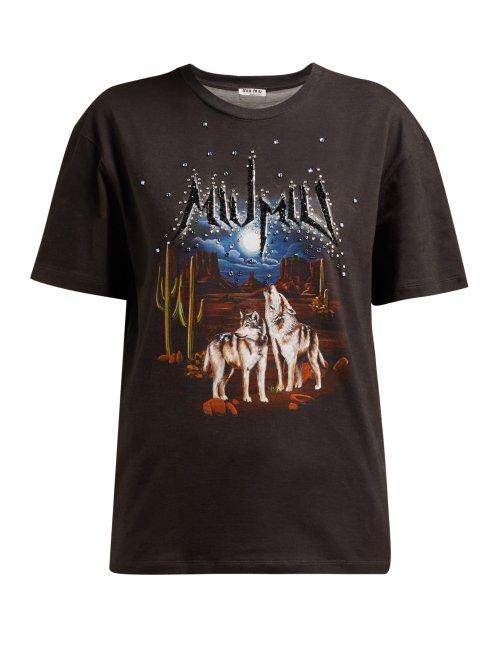 Matchesfashion.com Miu Miu - Crystal Embellished Printed T Shirt - Womens - Black Multi