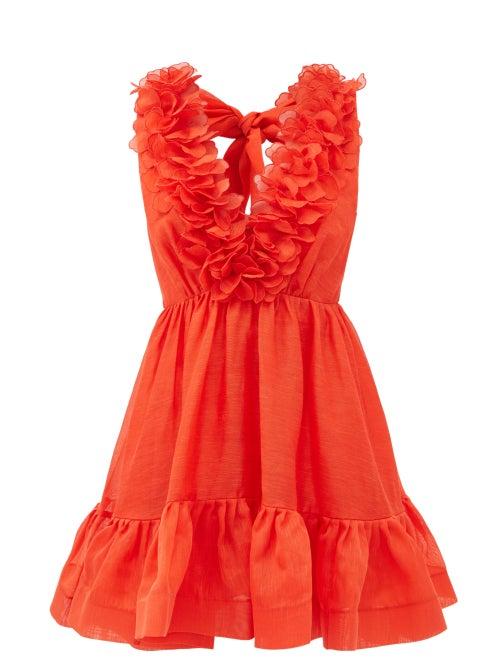 Matchesfashion.com Zimmermann - Lovestruck Garland Plunge-neck Mini Dress - Womens - Red