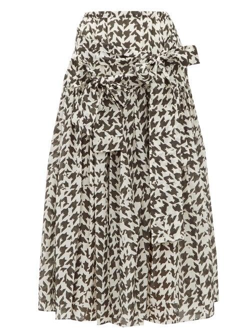 Matchesfashion.com Sara Lanzi - Houndstooth Print Cotton Blend Midi Skirt - Womens - Black White