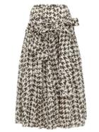 Matchesfashion.com Sara Lanzi - Houndstooth Print Cotton Blend Midi Skirt - Womens - Black White