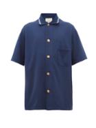 Matchesfashion.com Gucci - Logo Engraved Button Down Cotton Polo Shirt - Mens - Blue