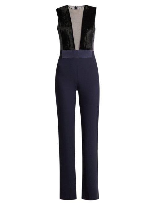 Matchesfashion.com Galvan - Gwyneth Panelled Crepe Jumpsuit - Womens - Navy Multi