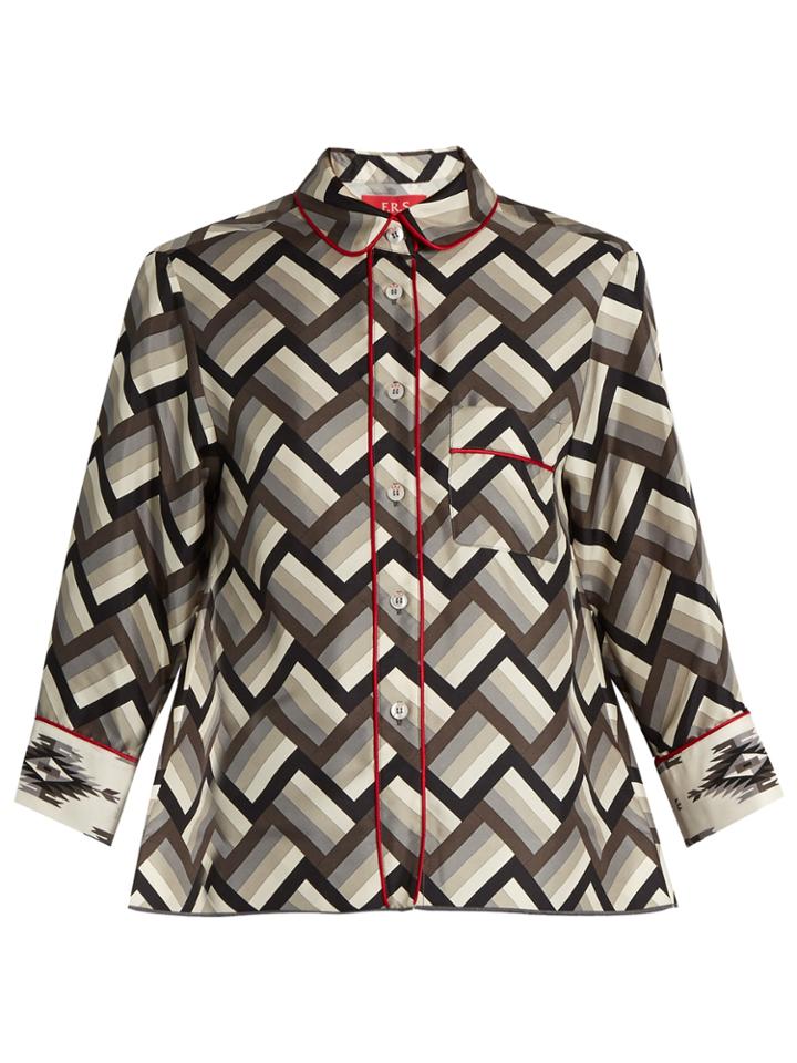 F.r.s - For Restless Sleepers Artemide Chevron-print Silk Pyjama Top