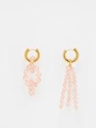 Timeless Pearly - Mismatched Beaded Gold-plated Hoop Earrings - Womens - Pink Multi