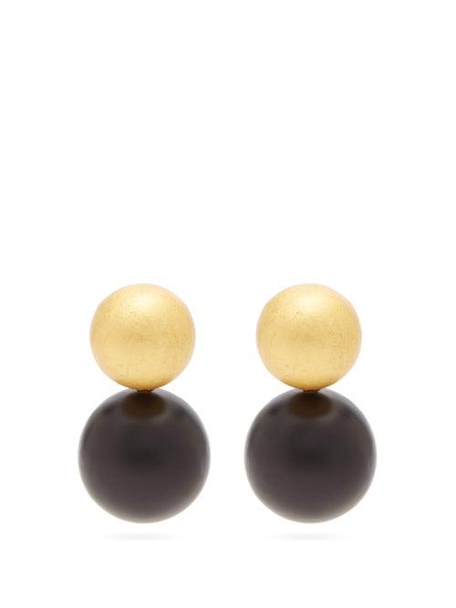 Matchesfashion.com Vanda Jacintho - Wooden Sphere Drop Earrings - Womens - Black Gold