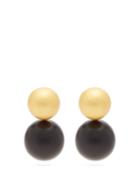 Matchesfashion.com Vanda Jacintho - Wooden Sphere Drop Earrings - Womens - Black Gold