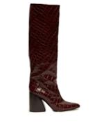Matchesfashion.com Chlo - Crocodile Effect Leather Knee High Boots - Womens - Burgundy