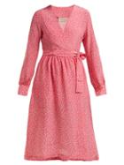 Matchesfashion.com Adriana Degreas - Mille Punti Polka Dot Print Silk Crepe Wrap Dress - Womens - Pink White